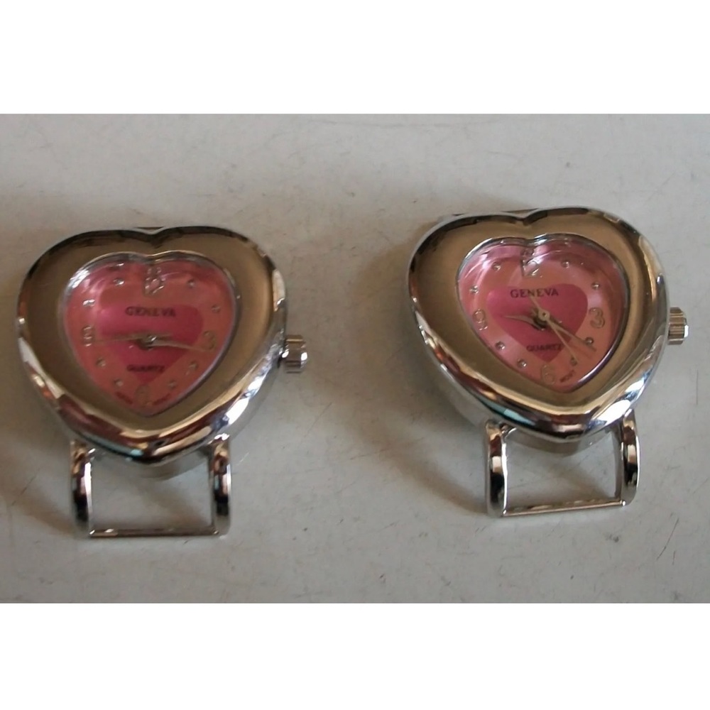 SET OF 2 SILVER FINISH HEART SHAPE WATCH FACES FOR BEADING,RIBBON OR OTHER USE